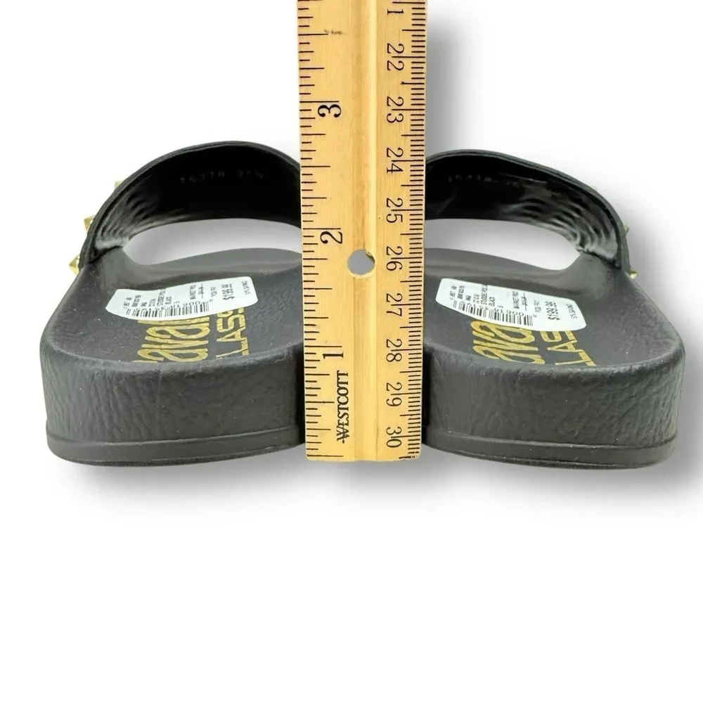 Roberto Cavalli Studded Leather Pool Slides Black Sz 5 Euro Summer Edgy Mob Wife